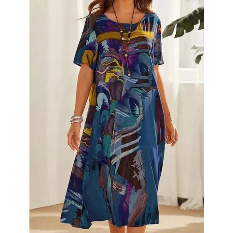 Zingj Summer Sleeve Loose Round Neck Dresses
