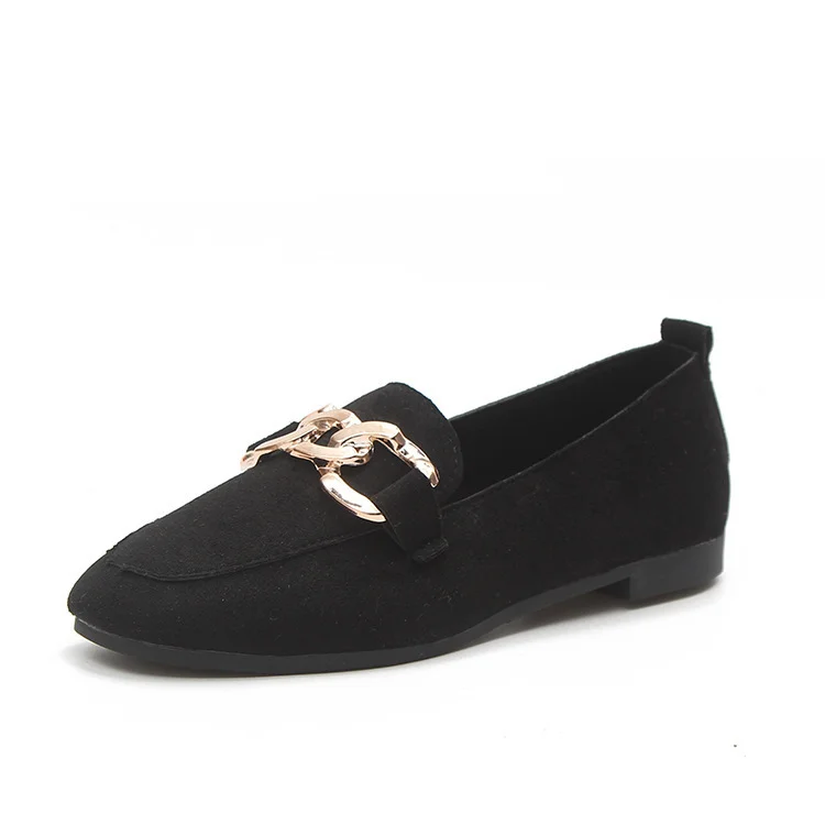 Tanguoant Tanguoant New Suede Fashion Metal Button Bean Shoes One Foot Pedal Lazy Shoes