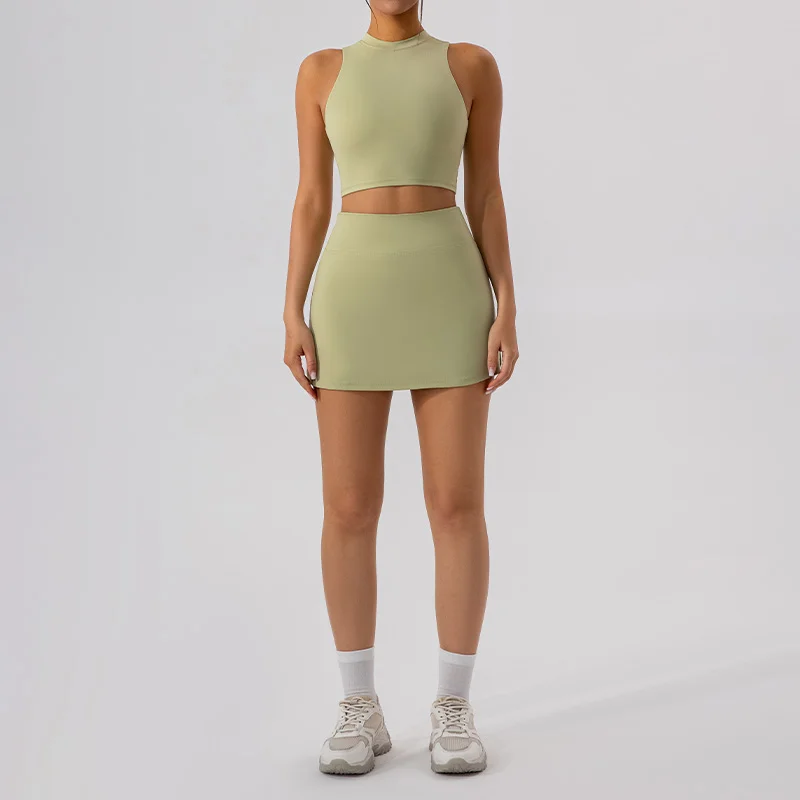 High-neck, breathable gym top & skirt sets