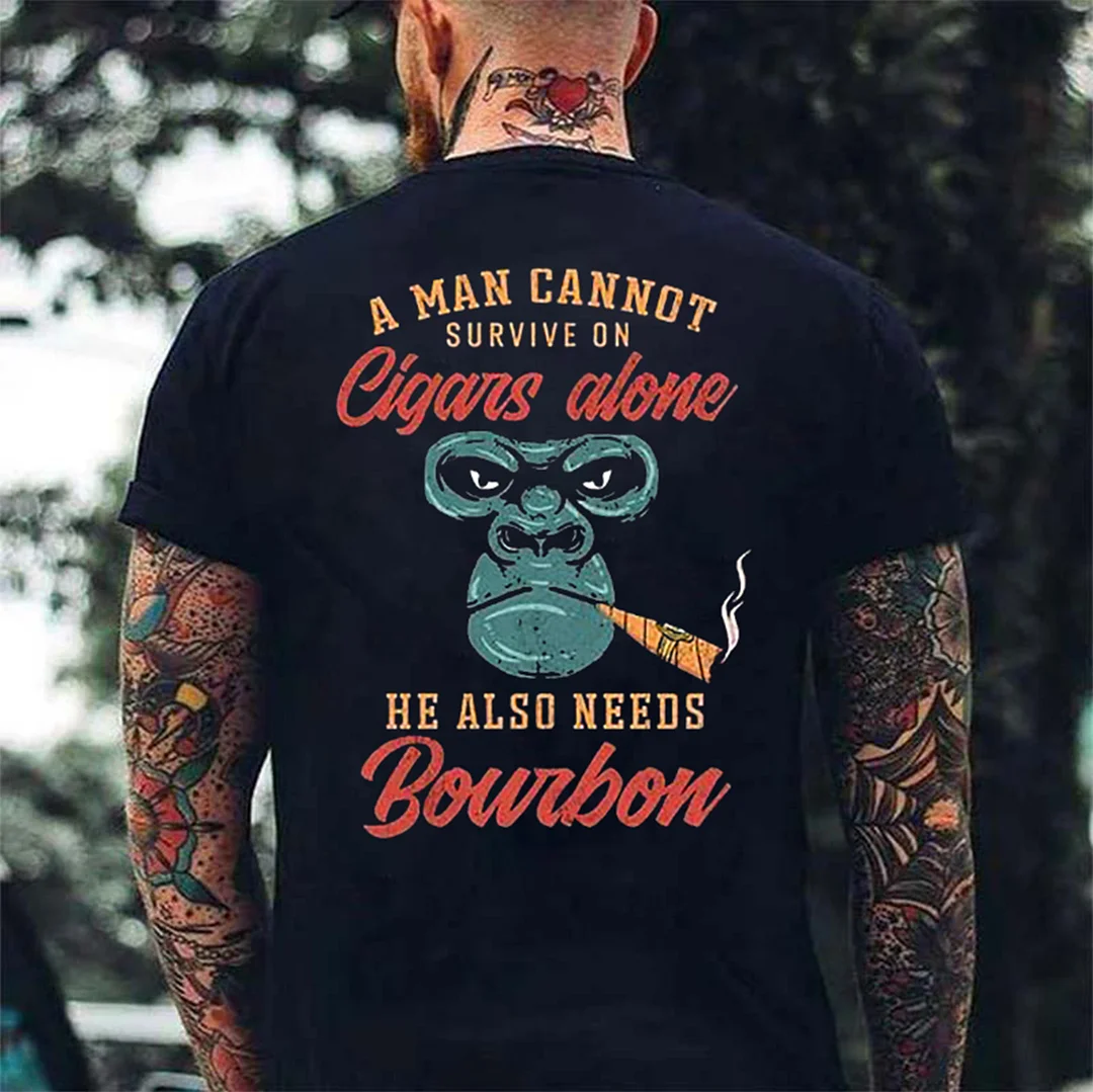 A MAN CANNOT SURVIVE ON CIGARS ALONE Chimpanzee With Cigar Print Men's T-Shirt