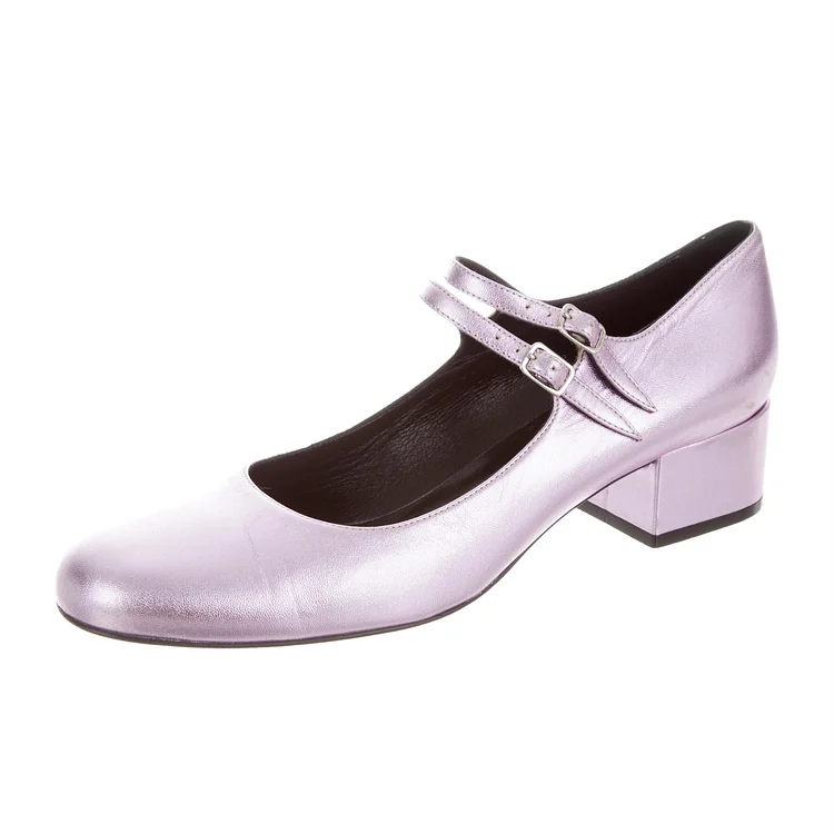 Light Purple Mary Jane Shoes Round Toe Chunky Heel Pumps |FSJ Shoes