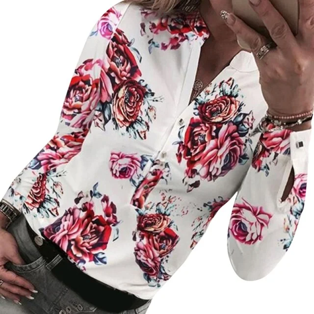 Long Sleeve Camisas Printing Blouse