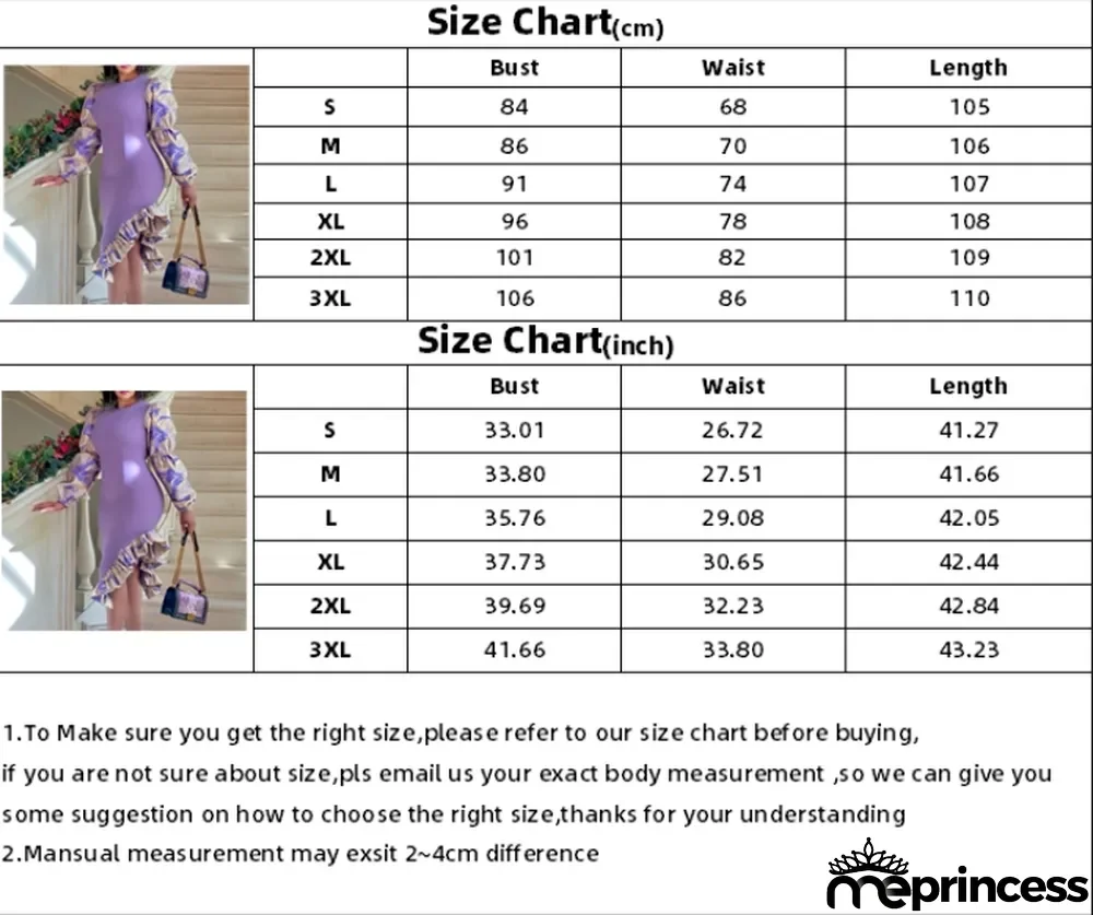 Spring Elegant Purple Contrast Print Long Sleeve Ruffles Dress