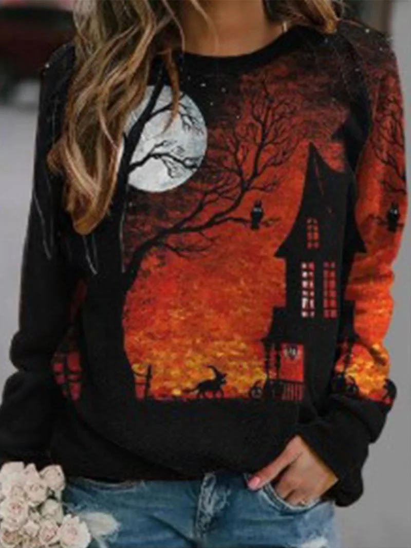 Halloween Mystery Grove Print Loose Top