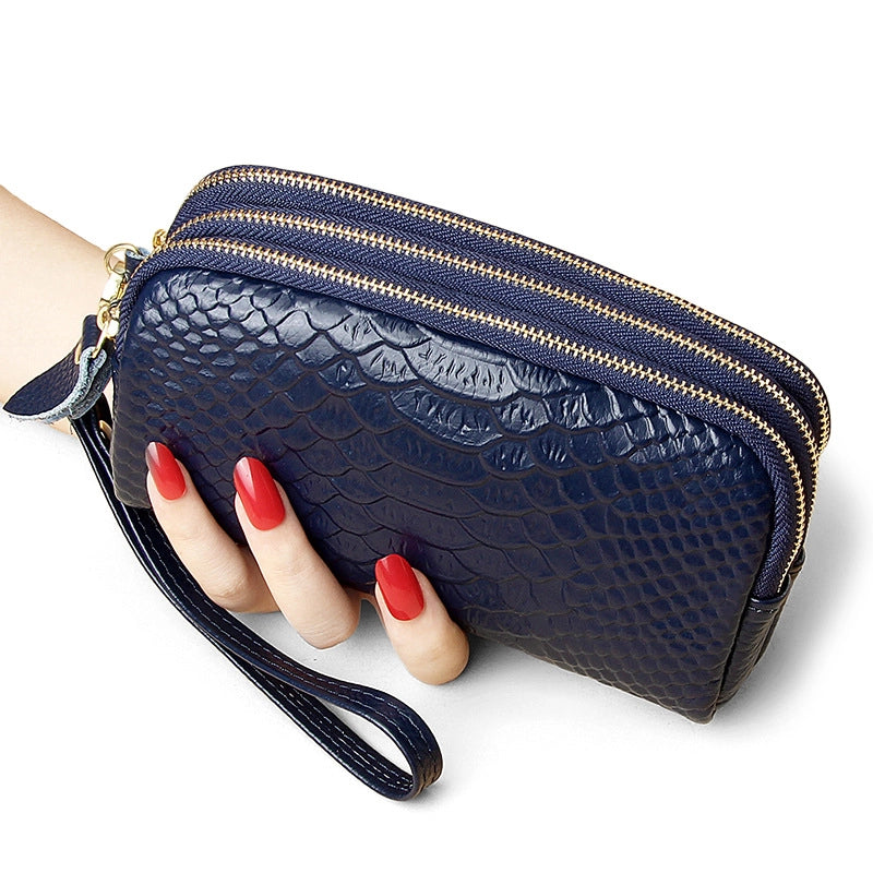 Clutch Bag Women’s High-end Small Bag Genuine Leather Fashionable Snake Pattern Three Zipper Large Capacity Clutch Bag Long Wallet For Women
