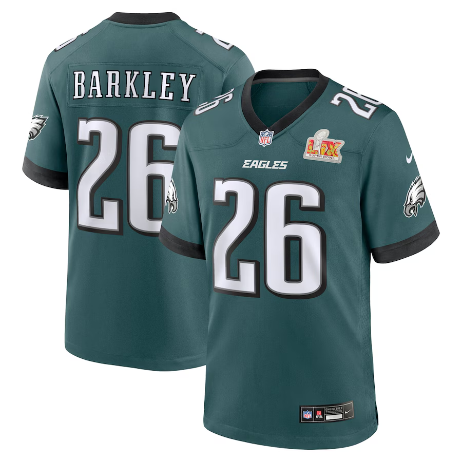 Men's Philadelphia Eagles Saquon Barkley Nike Carbon Green Super Bowl LIX Fashion Game Player Jersey mysite