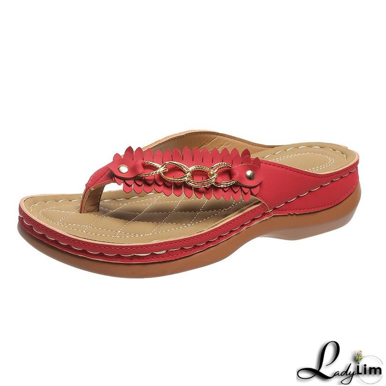 Summer Wedge Sandals with Chain Detail for Women: Retro Slides with Anti-Slip Design