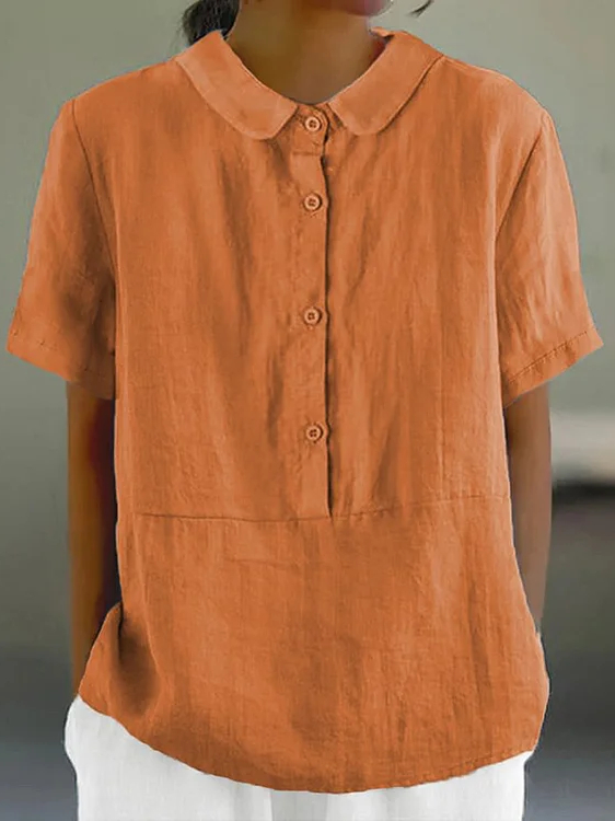 Casual Plain Loose Buckle Blouse