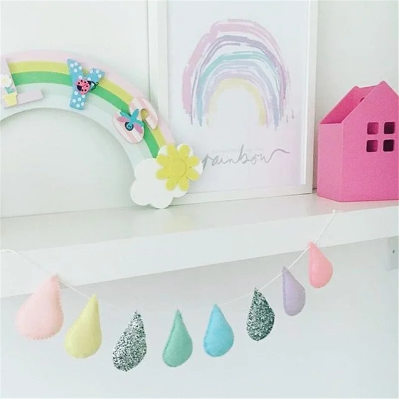 Ins Nordic Felt Raindrops Garland Wall Hanging Ornament Water Drops Banners Kids Room Decoration Children's Clothing Store Props