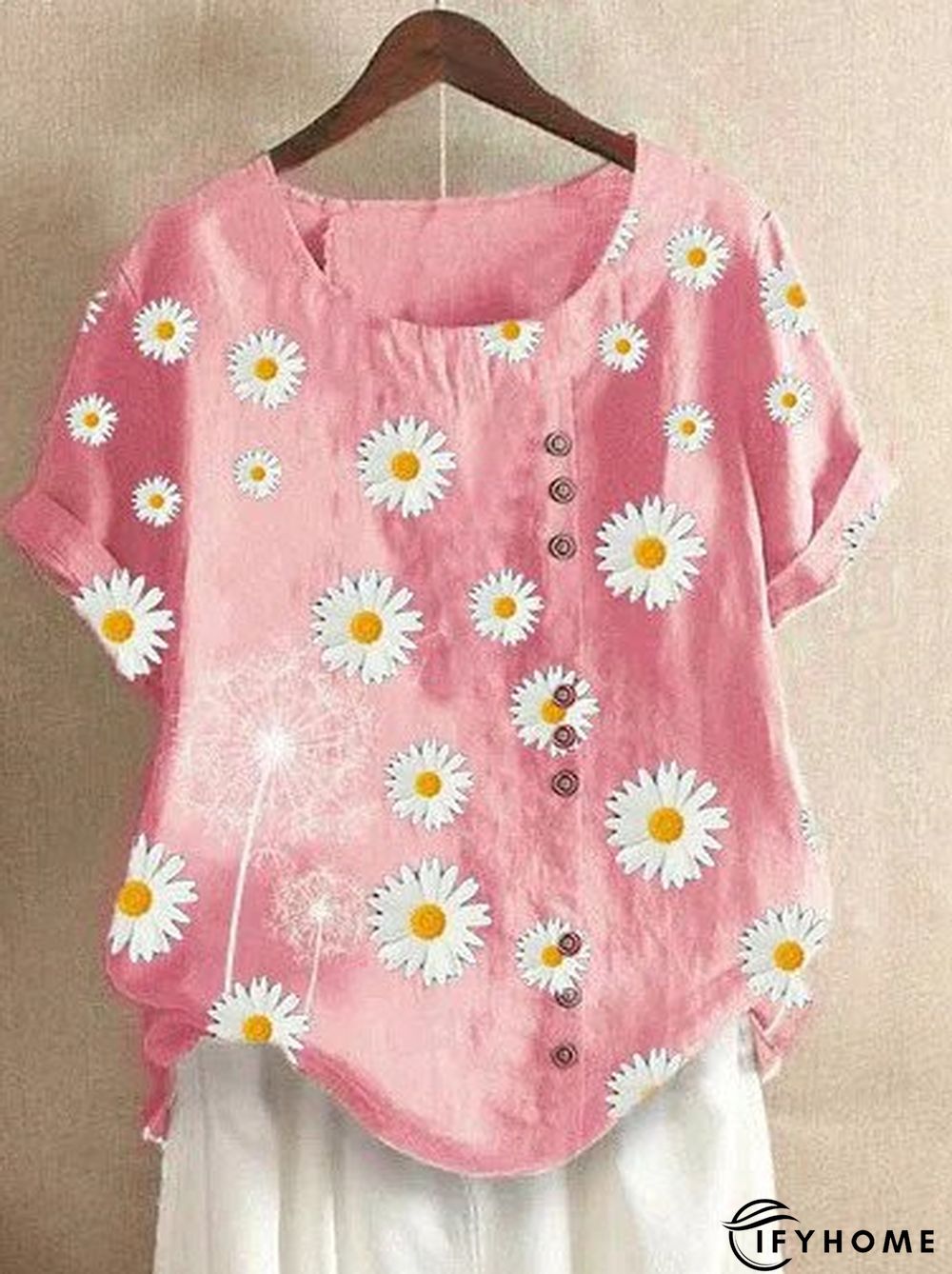 Short Sleeve O-Neck Daisy Printed T-Shirt | IFYHOME