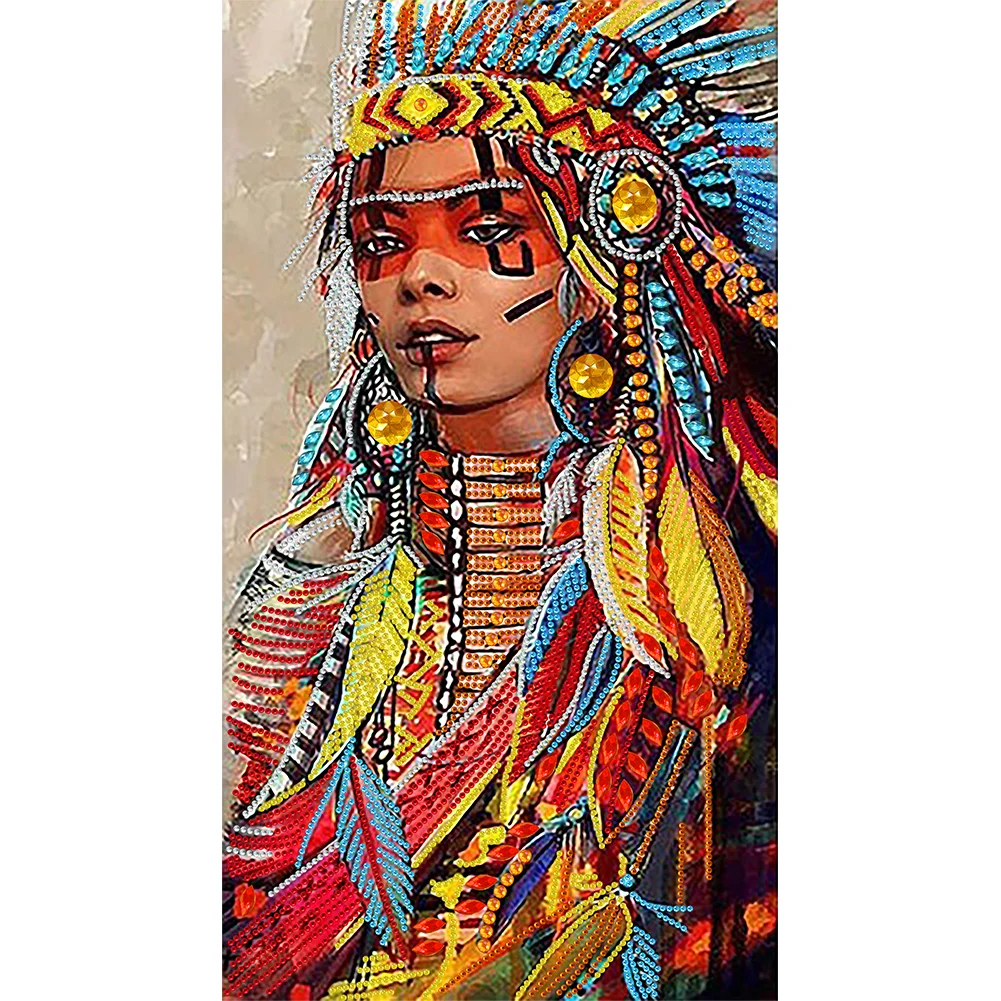 Partial Special-shaped Crystal Rhinestone Diamond Painting - Indian Woman(30*50cm)