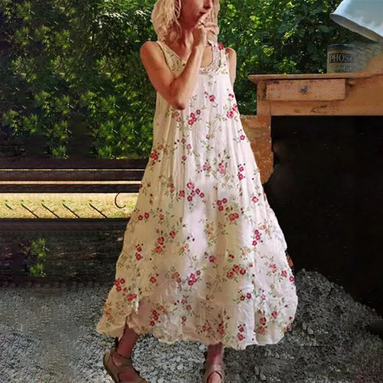 VChics Vintage Floral Printed Maxi Dress