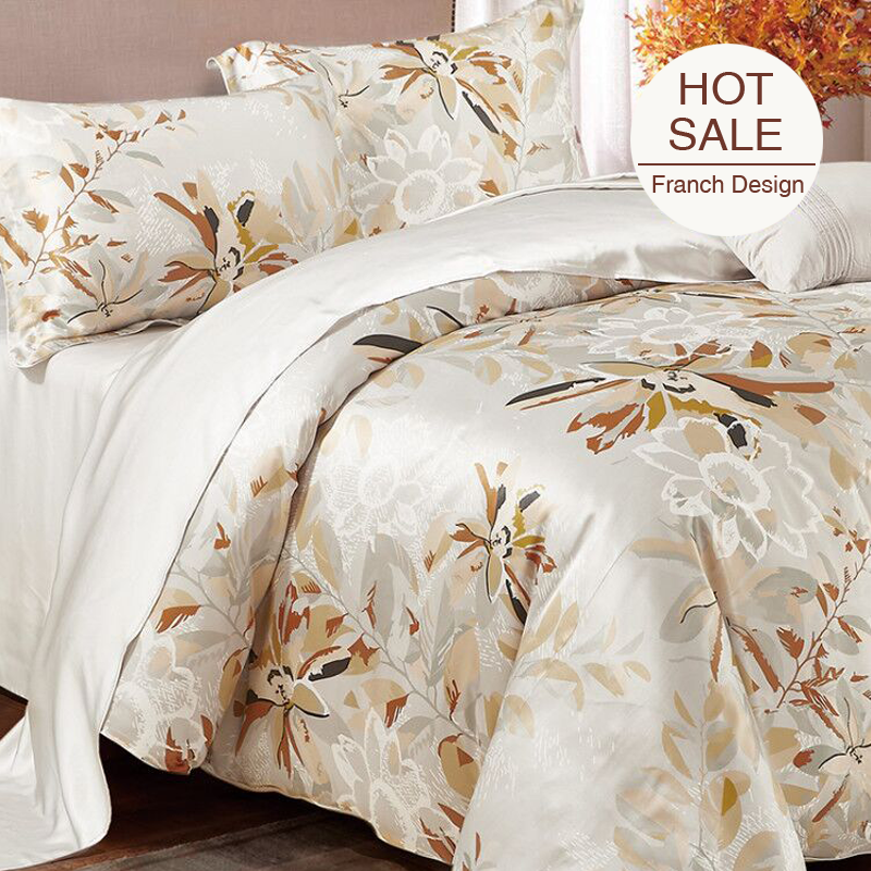 Leaf Printed Silk Duvet Cover Set Bedding Set| 4pcs-RealSilkLife