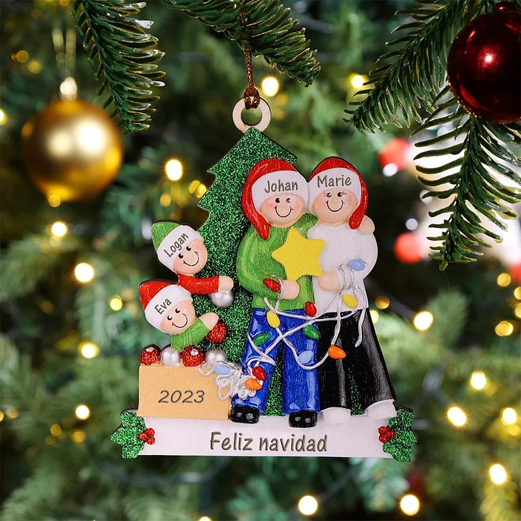 Navidad-4 Nombres y Texto Personalizados Muñeco Ornamento navideño 2023 Adorno de Madera