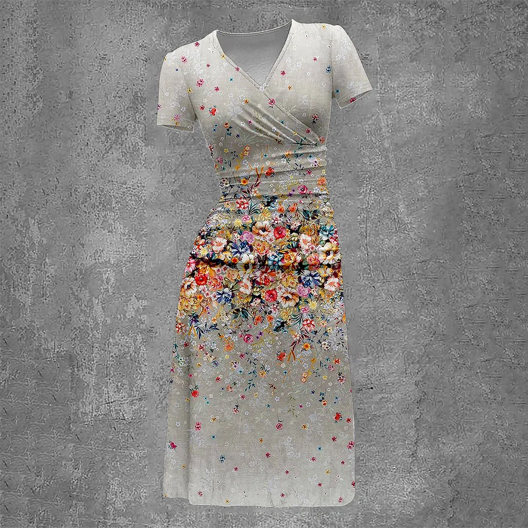 Women's Oil Painting Flowers Printing Vintage Two-Piece Maxi Dress