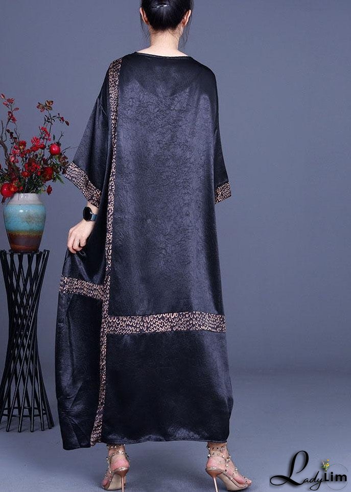 Casual Black Print Patchwork Silk asymmetrical design Summer Party Dress