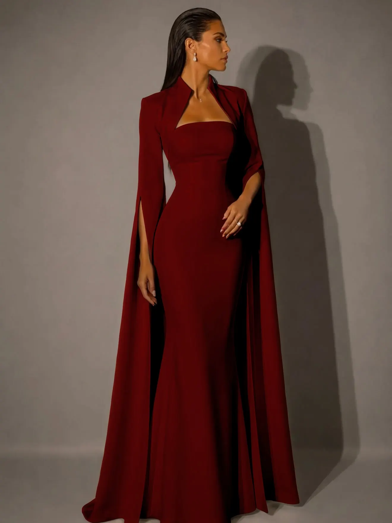 Glamorous Satin High Neck Long Sleeves High-Waisted Long Mermaid Prom Dress | WT0200 Wellcucu
