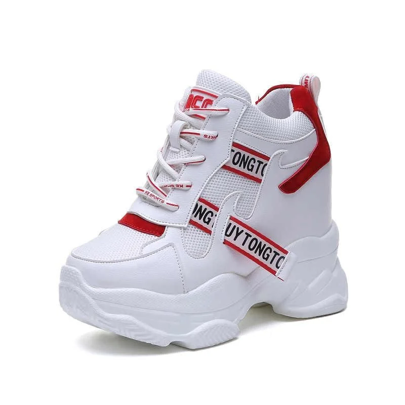 2020 White Trendy Shoes Women High Top Sneakers Women Platform Ankle Boots Basket Femme Chaussures Femmes Height Increase Shoes