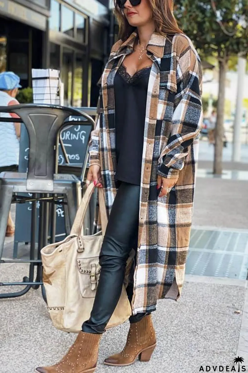 New Fashion Plaid Long Woolen Coat