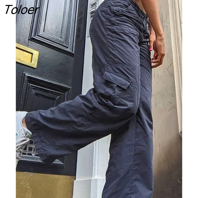 Toloer Baggy Jeans Women New Fashion Solid Wide Leg Pants Cotton Streetwear Outfits Vintage Low Waist Denim Trousers Harajuku
