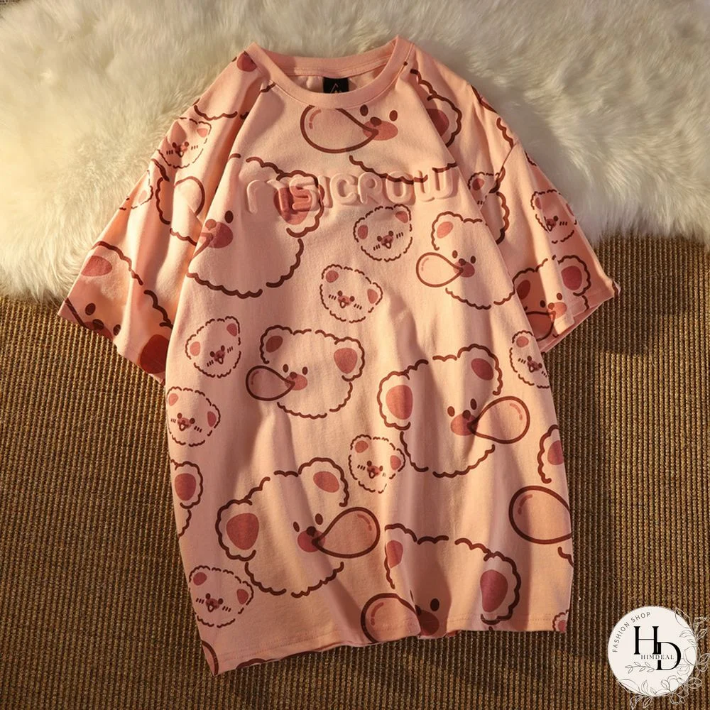 Unisex American Hiphop Bear Short Sleeve T-Shirt