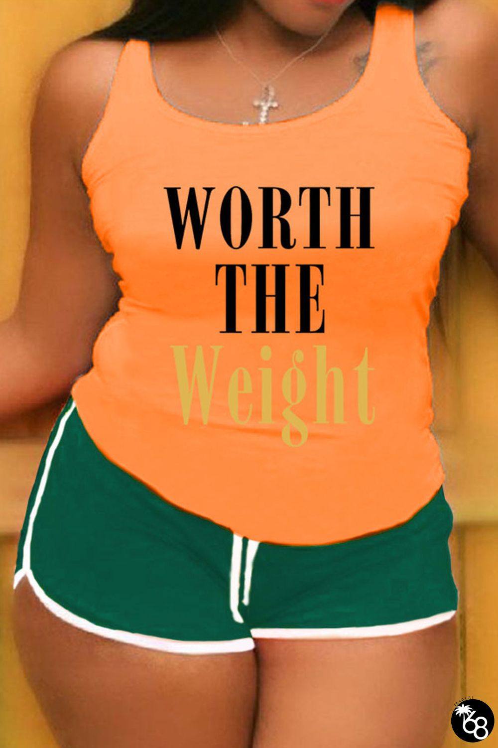 Green Casual Letter Patchwork U Neck Plus Size Two Pieces | 168DEAL