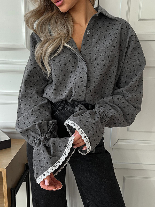 Long Sleeve Single Row Love Printed Shirts