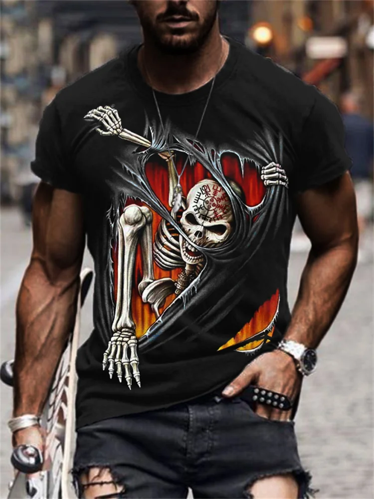 Broswear Men's Vegvisir Skull Skeleton Breaking Free T Shirt