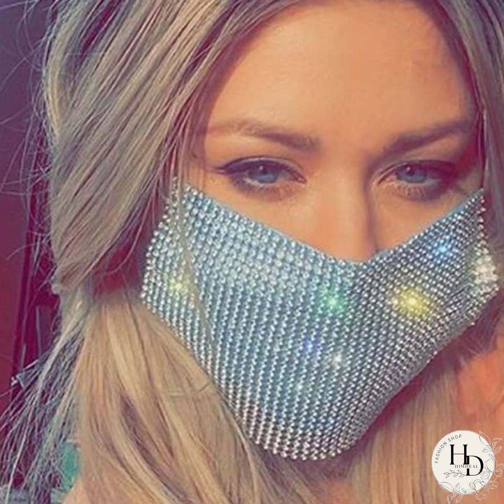 Silver Fashion Patchwork Rhinestone Face Mask