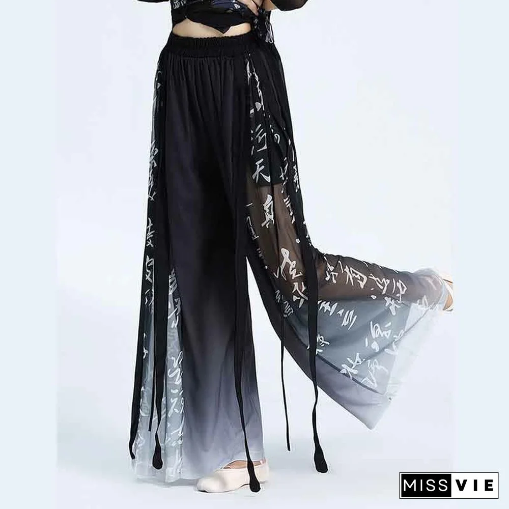 Vintage Character Print Flowy Wide Leg Pants