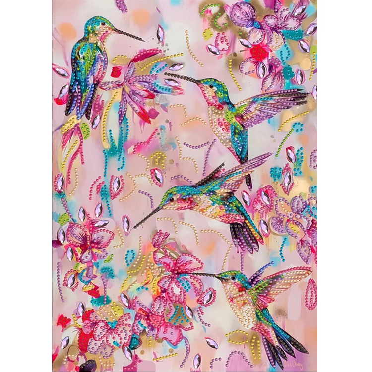 Hummingbird With Flowers 30*40cm (Canvas) Special Shaped Drill Diamond Painting gbfke