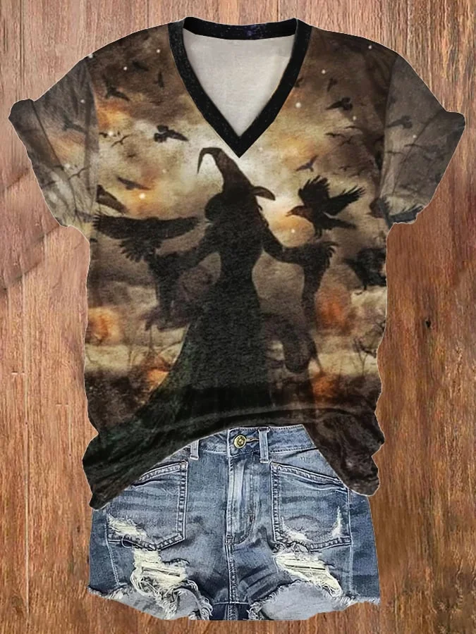 Women's Witch Print Short Sleeve T-Shirt