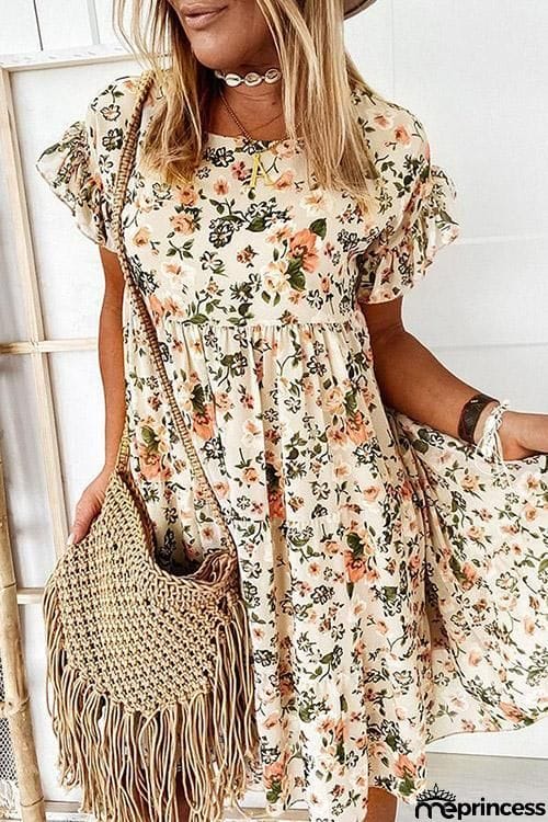 Floral Print Ruffles Midi Dress