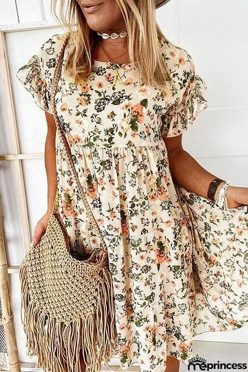 Floral Print Ruffles Midi Dress