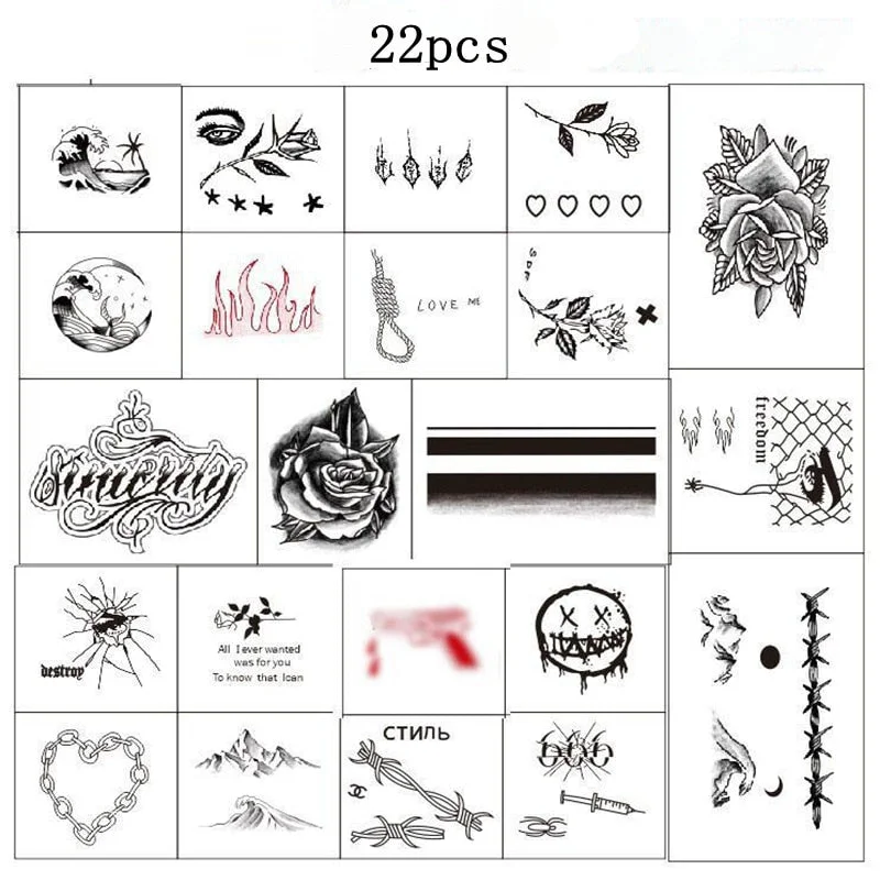 23Sheet Waterproof Temporary Tattoo Stickers Men and Women Rose Flame English Art Decoration Arm Neck Hand Back Fake Tattoo Hot