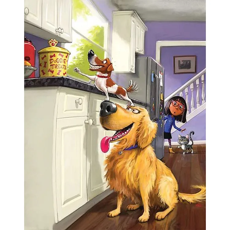 Two Puppies Caught Stealing Treats 40*50CM(Canvas) Full Round Drill Diamond Painting gbfke