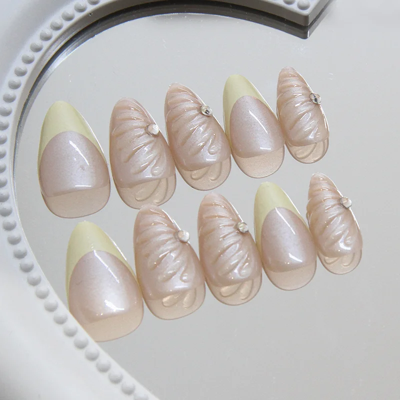 Churchf Churchf Nail Patch Can Be Removed Nail Stereo Shell Line Wear Nail Yellow French Nail Diamond