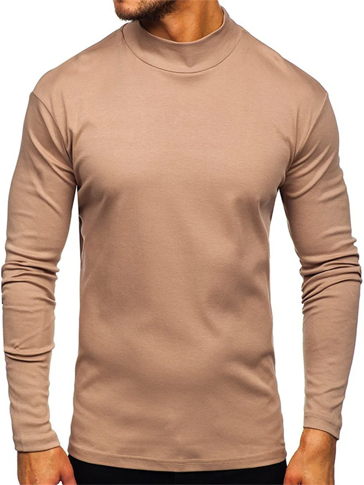 Men's Fall and Winter Thickened Warm High-neck Long-sleeved T-shirt Men's Bottoming Shirt De Velvet-JRSEE