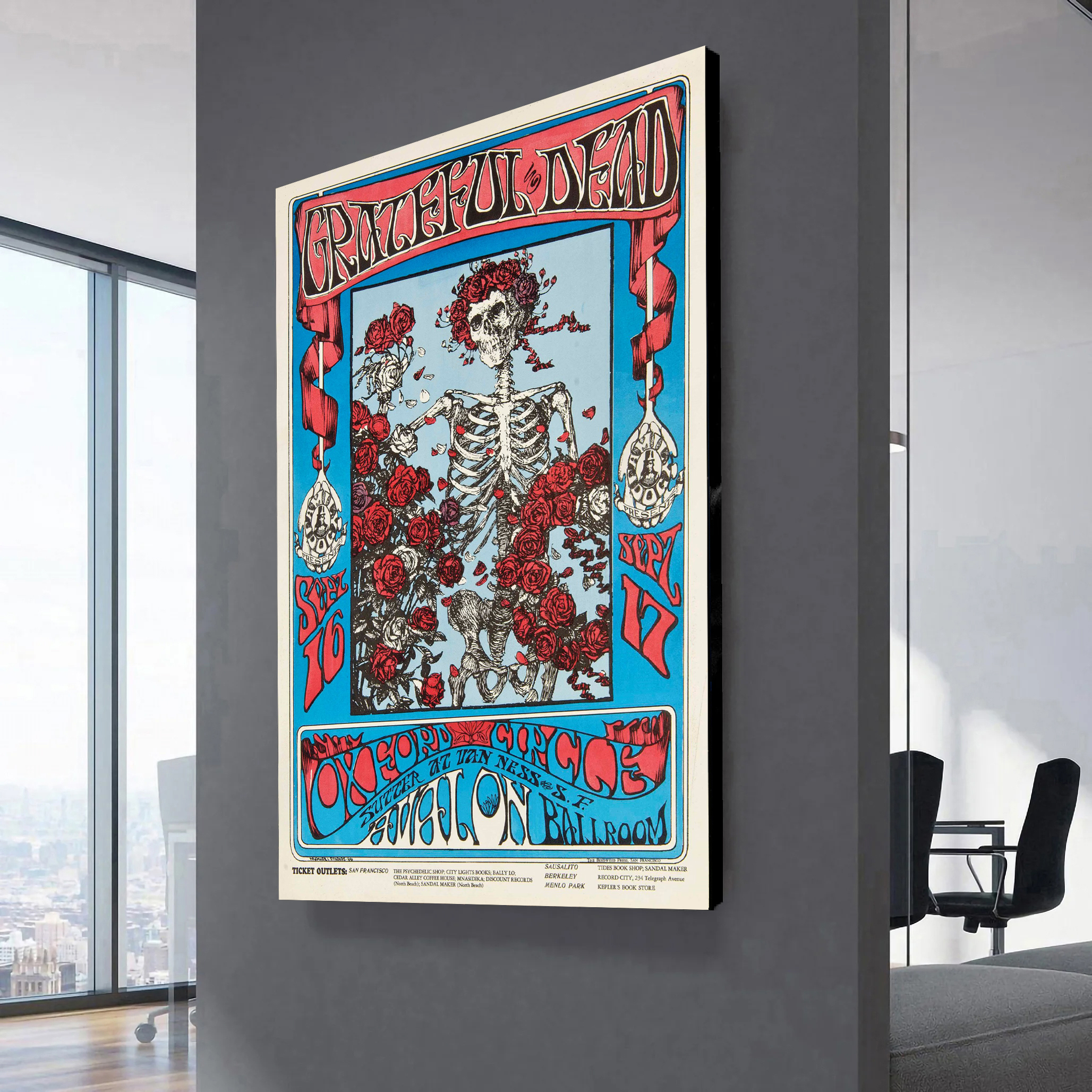 Grateful Dead Skeleton & Roses Poster Canvas Wall Art 