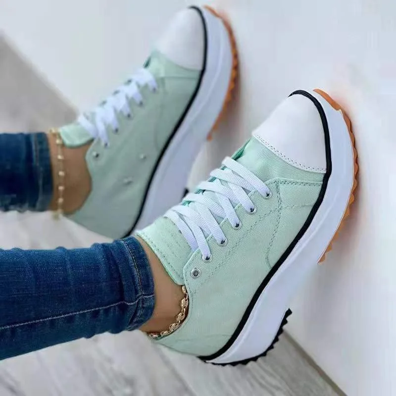 Qengg Women's Canvas Shoes 2022 New Canvas Shoes Fashionable Breathable High-top Casual Women's Shoes Thick-soled Lace-up Shoes