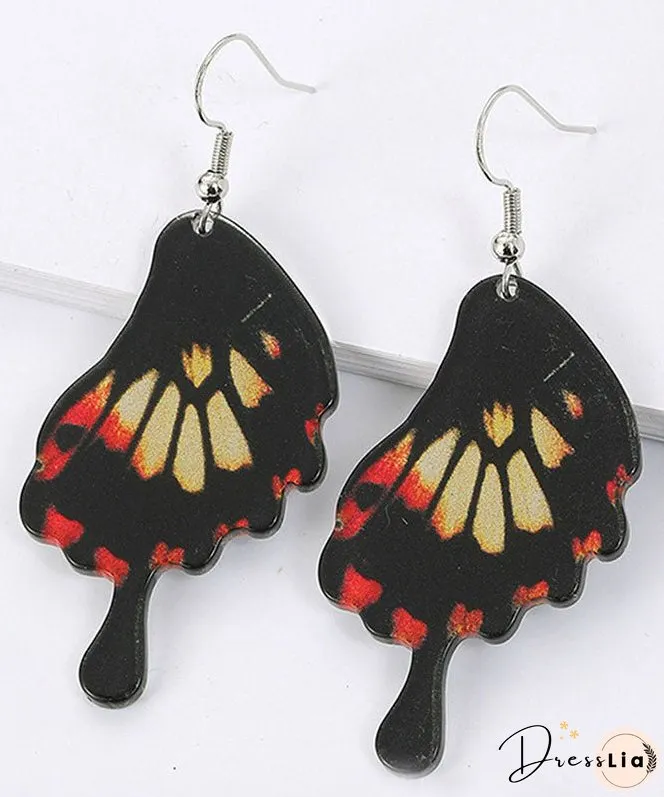 Modern Black Butterfly Wing Shape Acrylic Drop Earrings