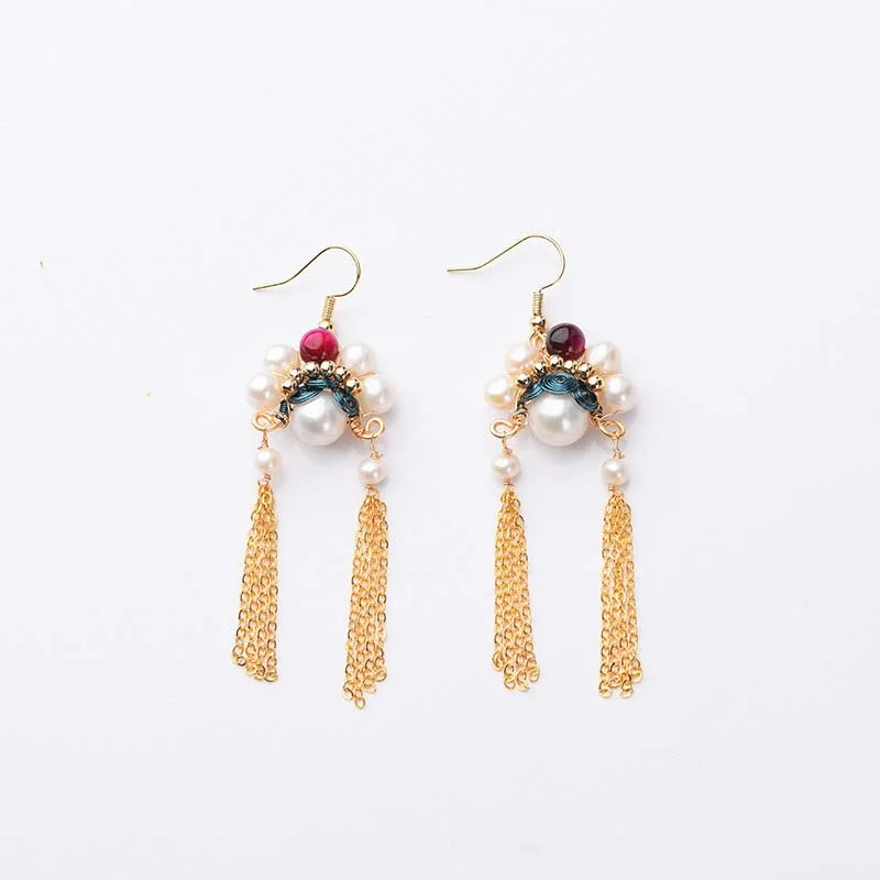 Natural Pearl Blessing Drop Earrings Necklace Ring