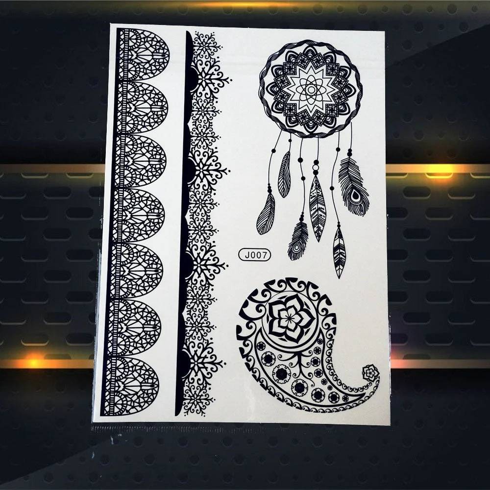 1PC Women Wedding Henna Flash Temporary Tattoo Sticker Black Elephant Ganesha Design Waterproof Fake Tattoo Elephant Chain PBJ18