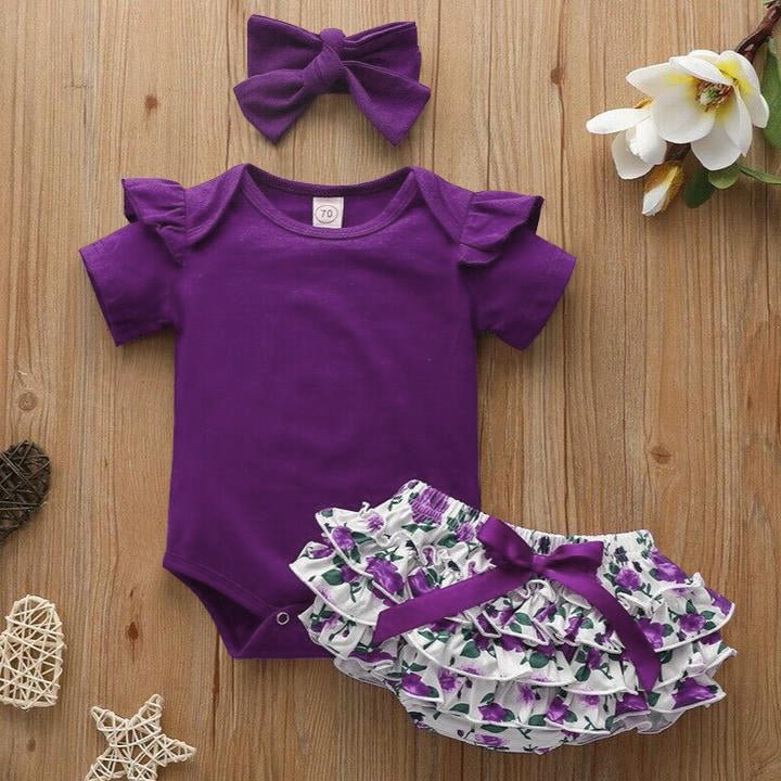 3PCS Cute Solid Floral Printed Baby Set