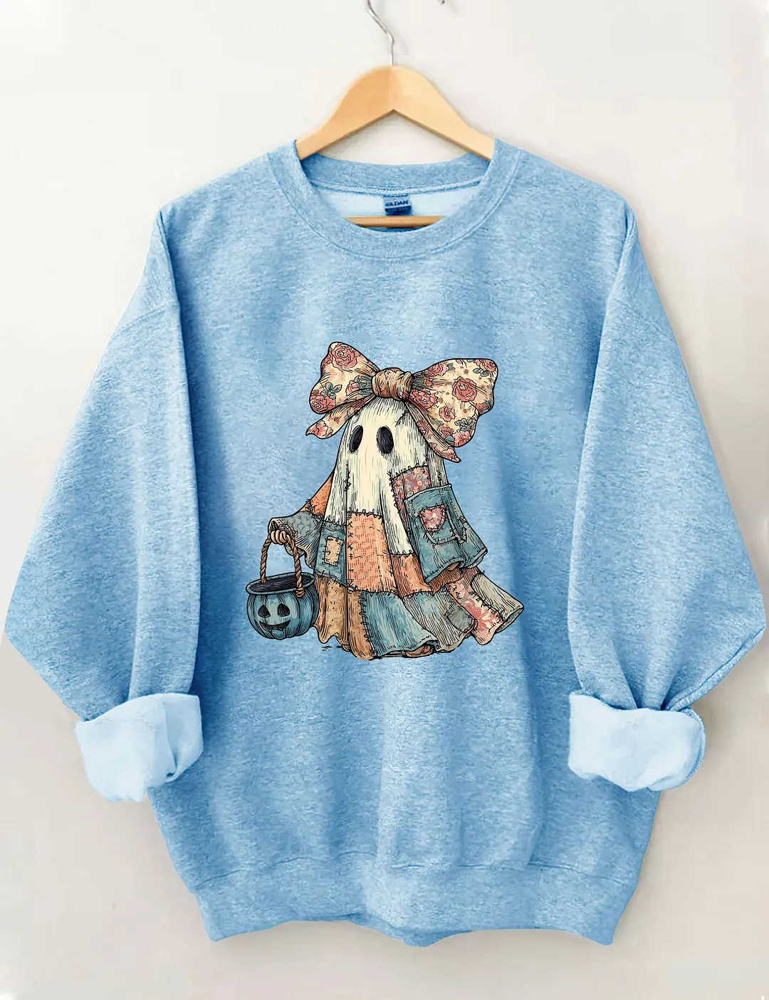 Retro Halloween Blue Denim Ghost Sweatshirt