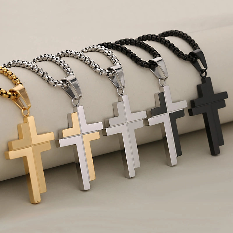 Minimalist Cross 304 Stainless Steel Mixed Metal Plating Unisex Men Pendant Necklaces
