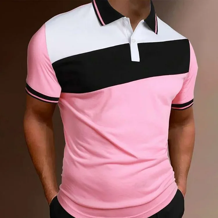 BrosWear Color Block Short Sleeved Button Polo Shirt
