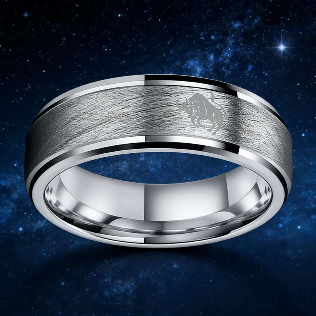 Step Edge Sliver Tungsten Carbide Rings Taurus Couples Tungsten Wedding Bands for Men or Women 4MM 6MM 8MM