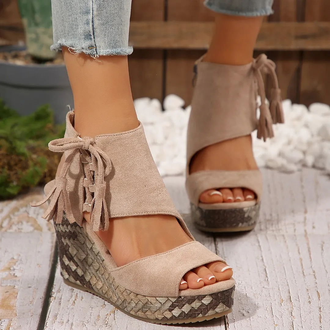 Breakj Breakj Summer New Women's Slope And Thick-Soled Sandals Large-Size Fish Mouth Suzu Side Zipper Sandals