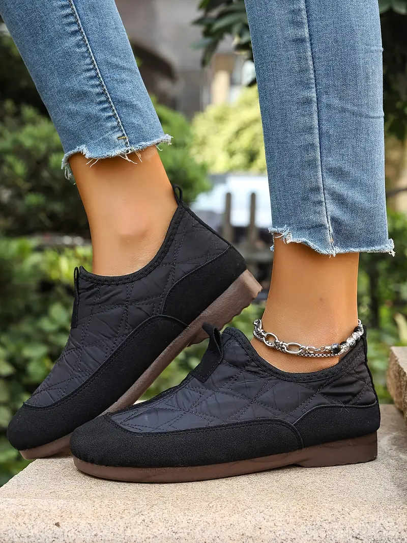 women s cozy slip-on winter boots - warm fleece-lined round-toe ankle boots with chunky sole, brown casual boots for casual attire, winter footwear | cozy slipon boots | durable pvc sole details 5